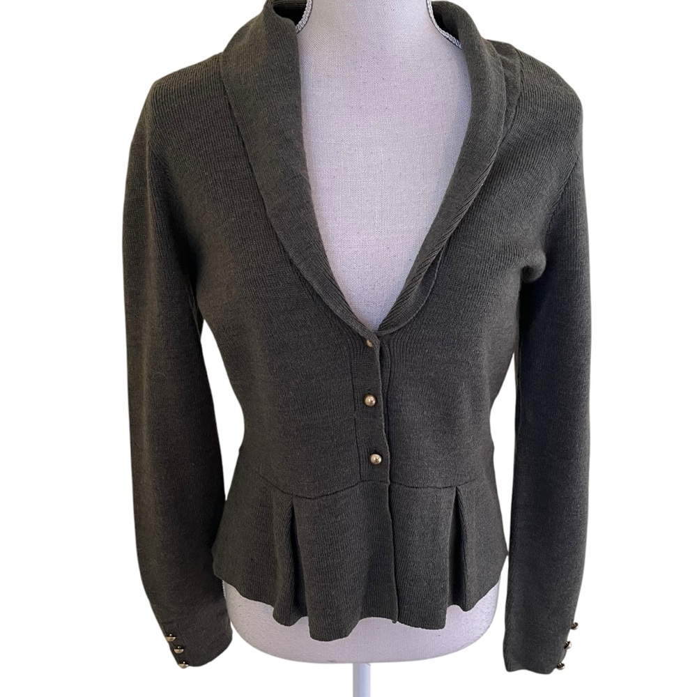 Olive Green Peplum Shawl Collar Sweater